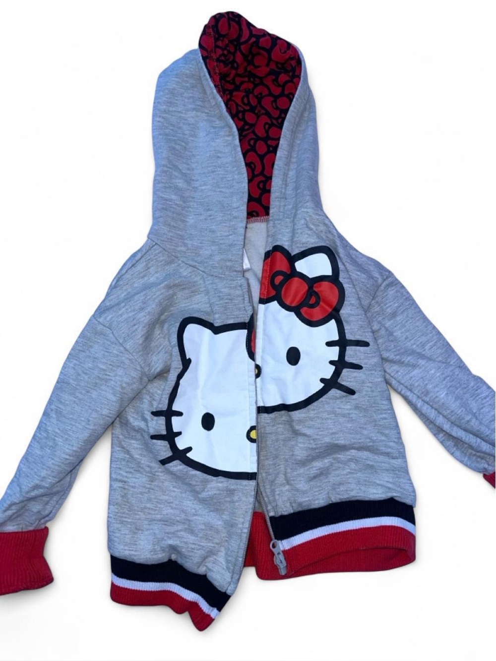 Hello Kitty Gray Hoodie with Red Trim & Bow Graphic
